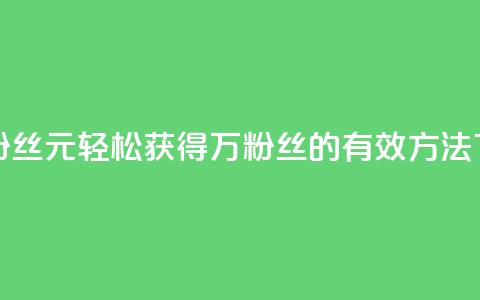 1元3万粉丝 - 1元轻松获得3万粉丝的有效方法~  第1张