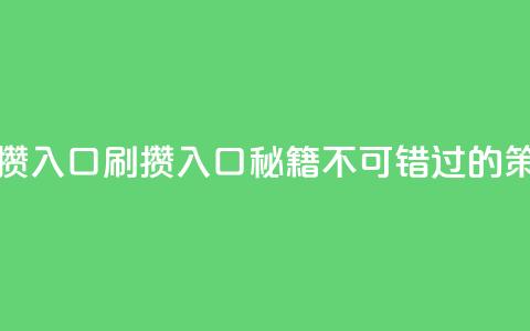 刷攒入口(刷攒入口秘籍：不可错过的SEO策略)  第1张