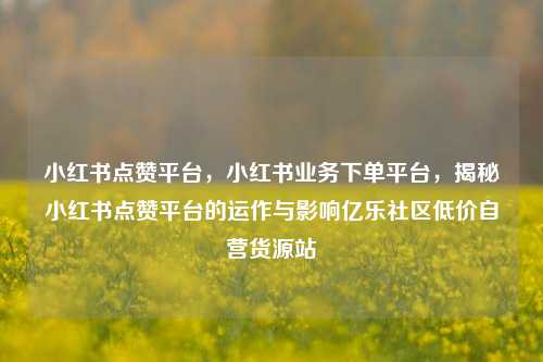 小红书点赞平台，小红书业务下单平台，揭秘小红书点赞平台的运作与影响亿乐社区低价自营货源站  第1张