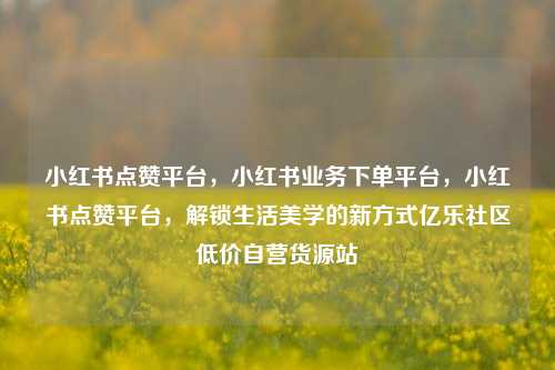 小红书点赞平台	，小红书业务下单平台，小红书点赞平台，解锁生活美学的新方式亿乐社区低价自营货源站  第1张
