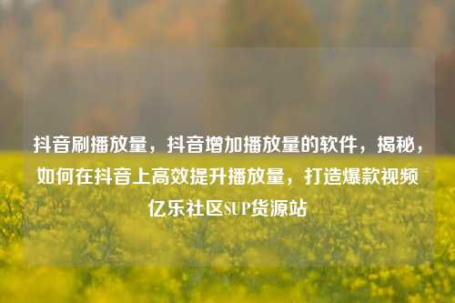 抖音刷播放量	，抖音增加播放量的软件，揭秘，如何在抖音上高效提升播放量，打造爆款视频亿乐社区SUP货源站  第1张