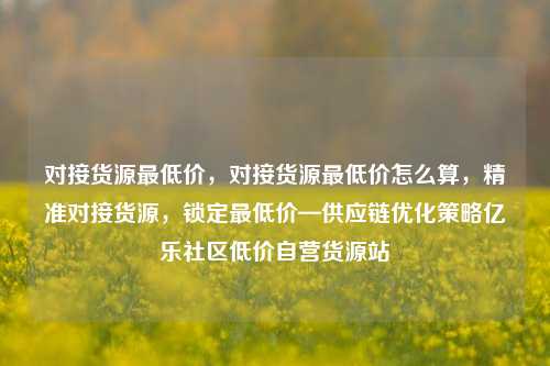 对接货源最低价，对接货源最低价怎么算，精准对接货源	，锁定最低价—供应链优化策略亿乐社区低价自营货源站  第1张
