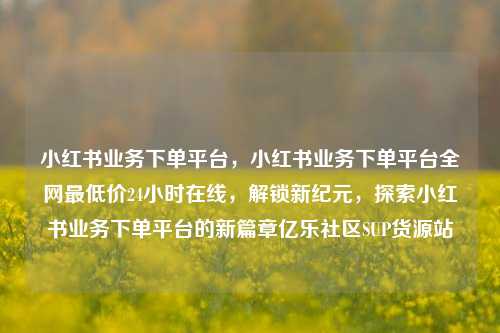 小红书业务下单平台，小红书业务下单平台全网最低价24小时在线，解锁新纪元	，探索小红书业务下单平台的新篇章亿乐社区SUP货源站  第1张